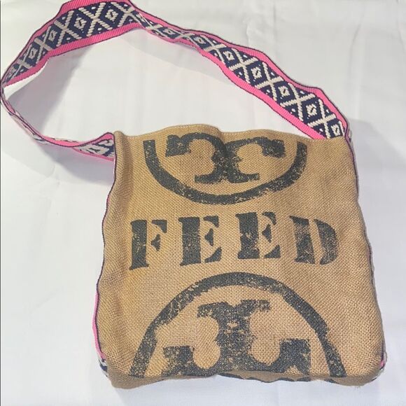 Collaboration TORY BURCH Burlap HOLT RENFREW FEED BAG Shoulder Cross Body Pink - Picture 2 of 16